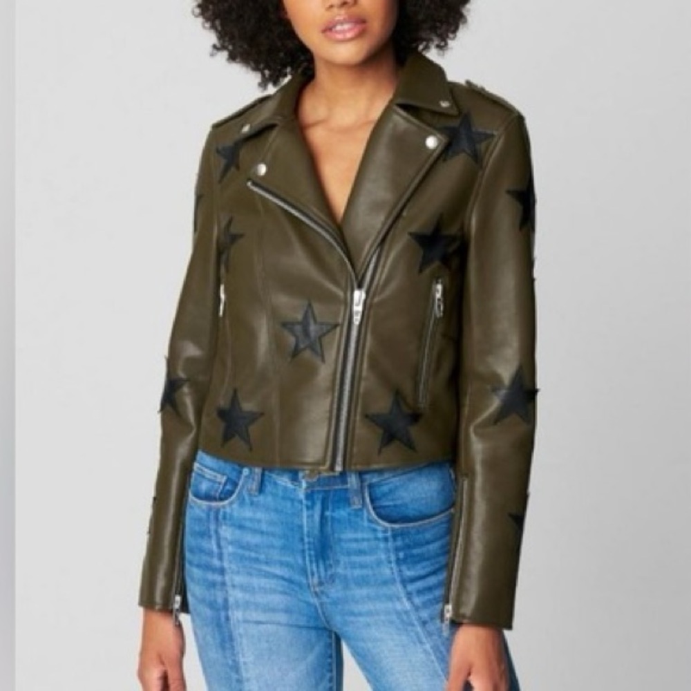 Blank NYC Star of the Show Olive Green Vegan Leather Moto Jacket | Size Small